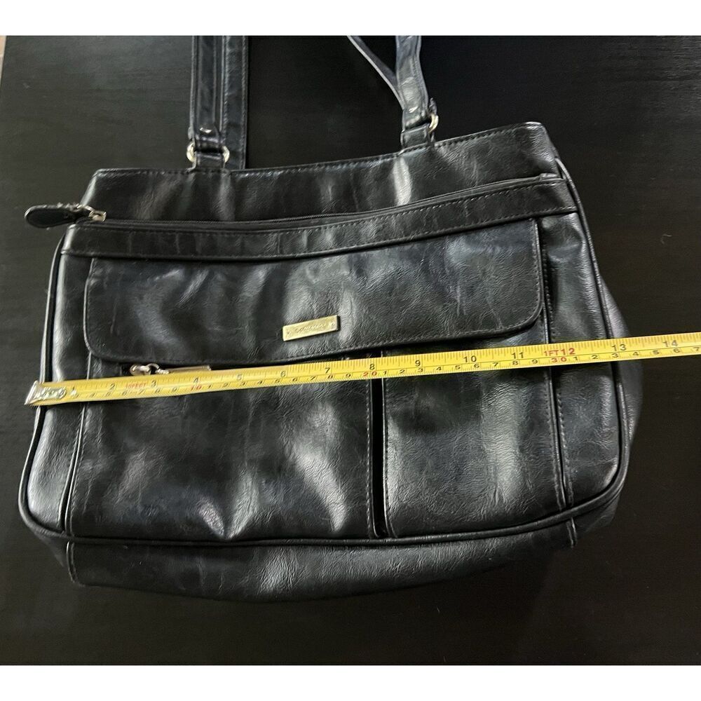 Cole Haan Shoulder Bag L Black Shoulder Straps Gold Hardware Lots Pockets Vtg - Picture 4 of 9